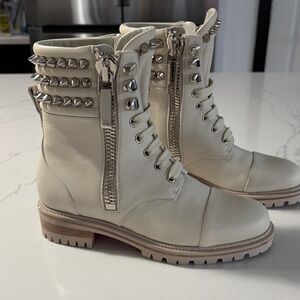 Christian Louboutin Cream Studded Combat Boots